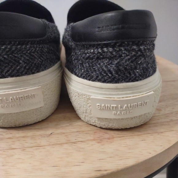 Saint Laurent Paris Gray Wool Black Leather Back Shoes Women's Sz 36 - Picture 4 of 10